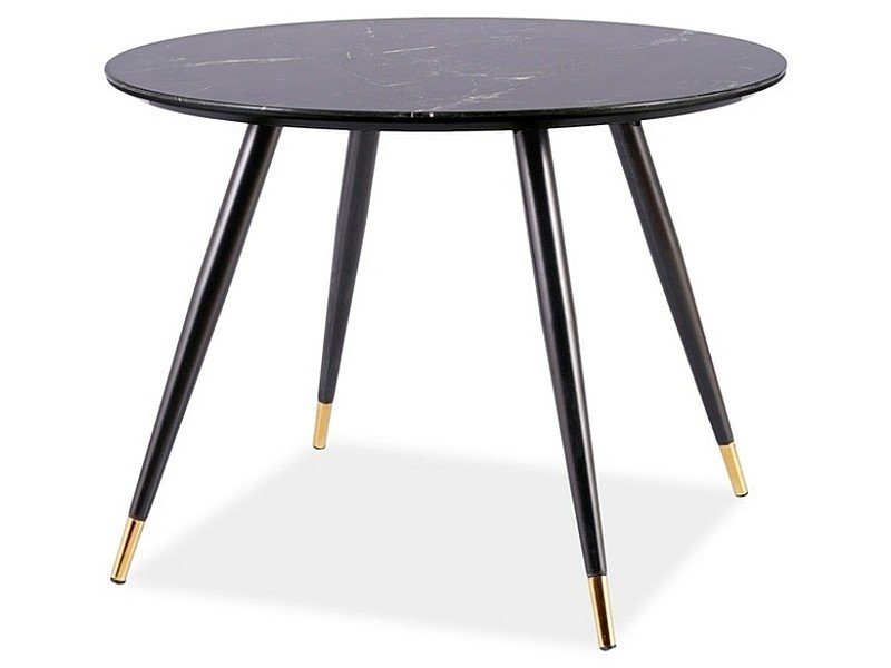 Veneti Okrúhly jedálenský stôl ELON - čierny kameň / čierny / zlatý